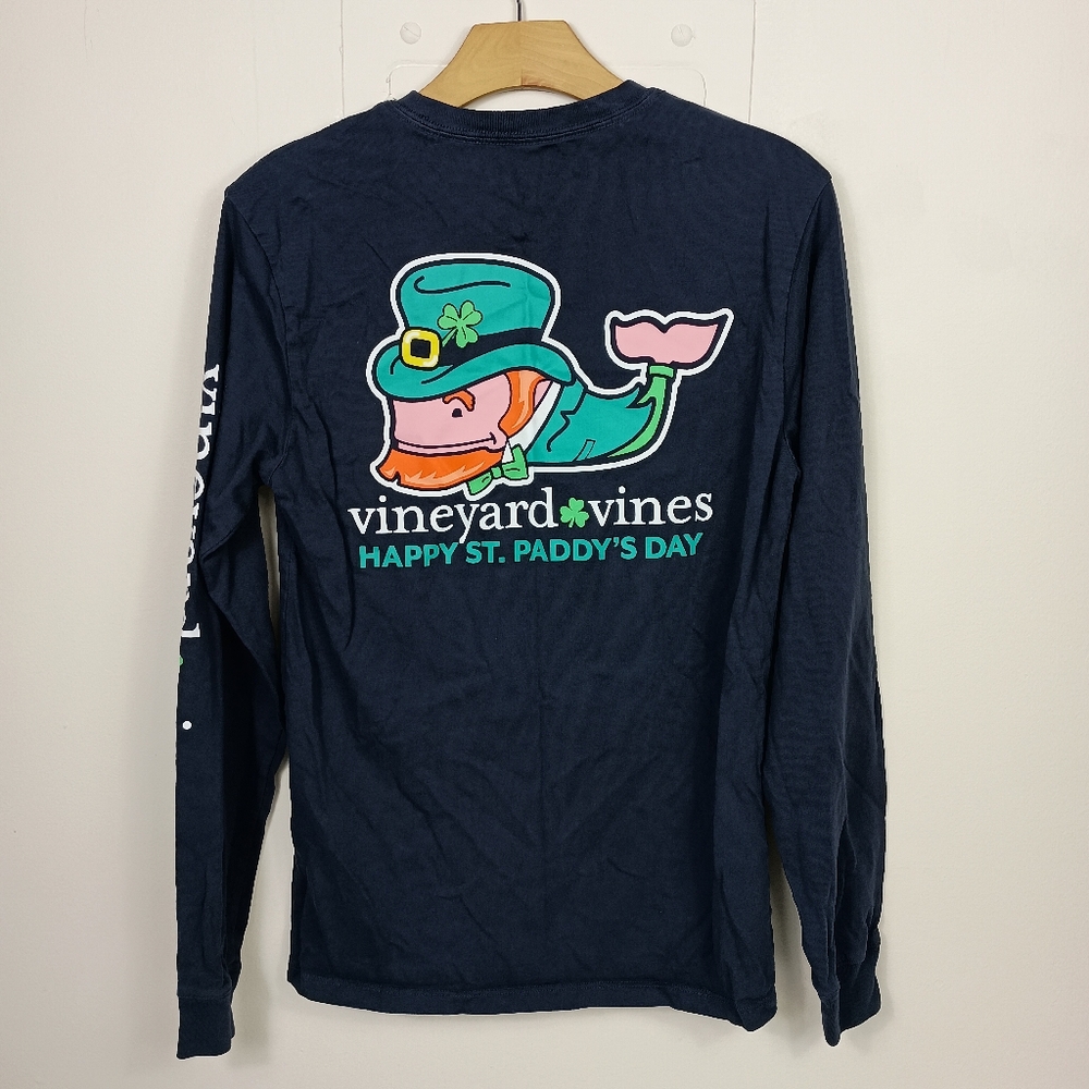 Vineyard Vines Irish T Shirt Navy Blue XS Long Sleeve Big Logo Pocket Tee